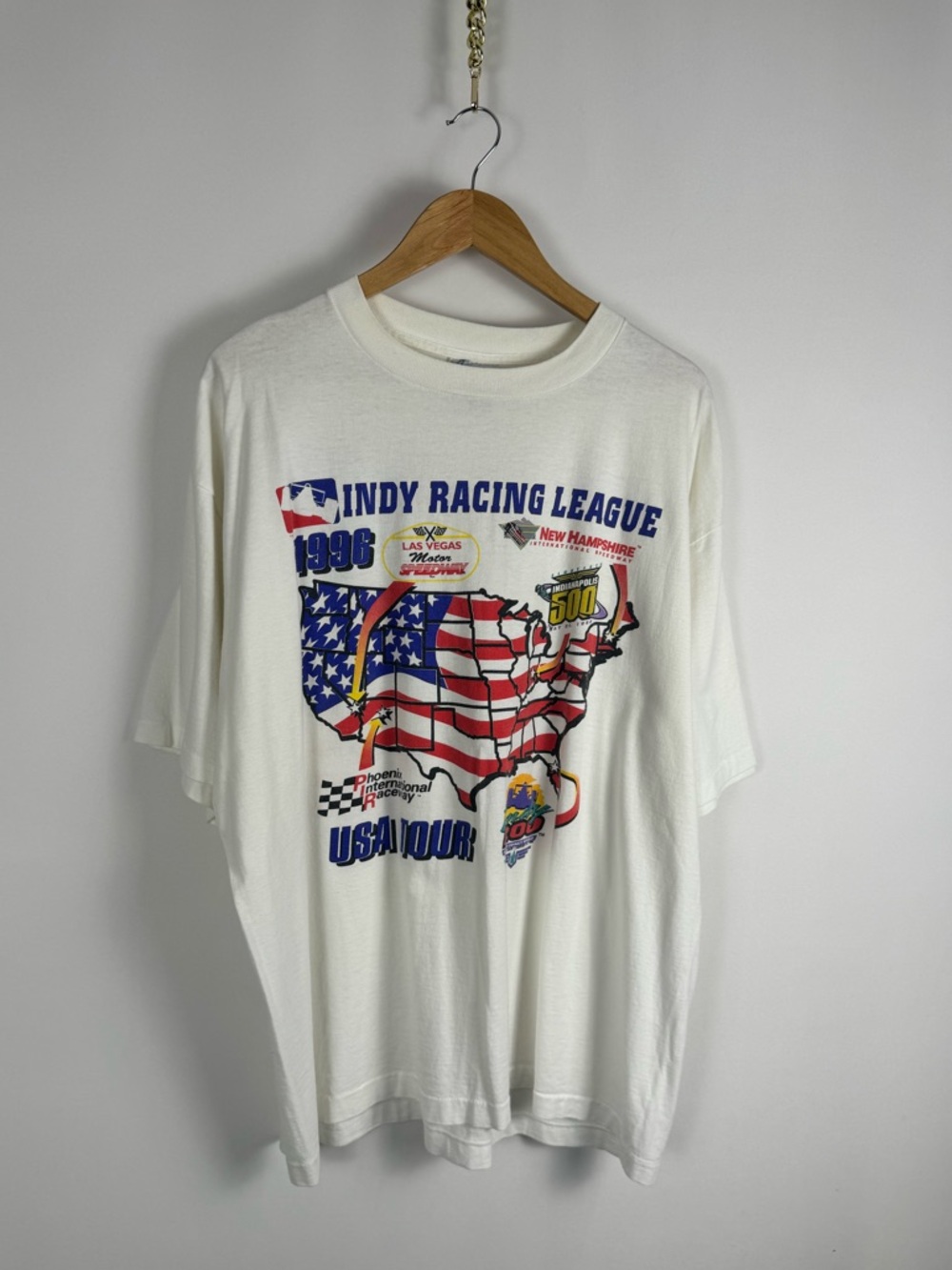 Vintage 90s Indy Racing League USA Tour Logo Athletic White Graphic Tee